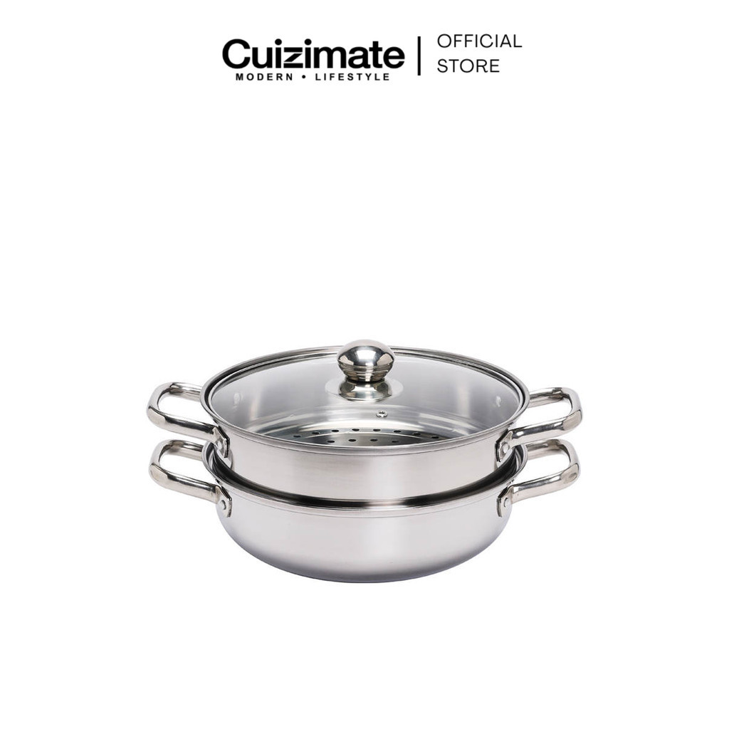 Cuizimate ชุดหม้อนึ่งสแตนเลส 2 ชั้น พร้อมฝาแก้ว ขนาด 26 ซม. หม้อสแตนเลส 410  ทนความร้อนได้ถึง 240°