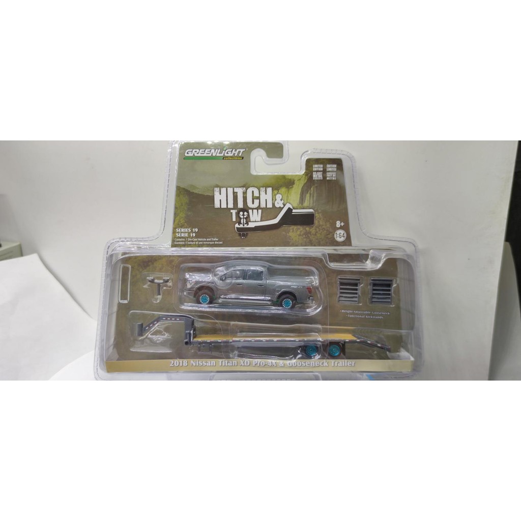 Green Light 1: 64 2018 Nissan titan XD PRO 4X & Gooseneck Trailer เวอร์ชั่นสีเขียว