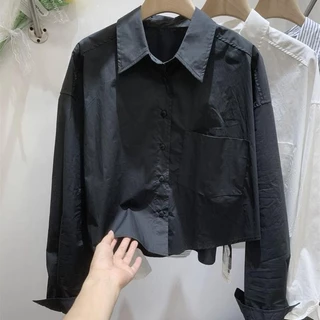 Chili Koko เสื้อเชิ้ตลำลองสำหรับผู้หญิง ดีไซน์เก๋ไก๋ เสื้อเชิ้ตลายทางแขนยาวสไตล์เกาหลีสำหรับฤดูใบไม้ร่วง w643