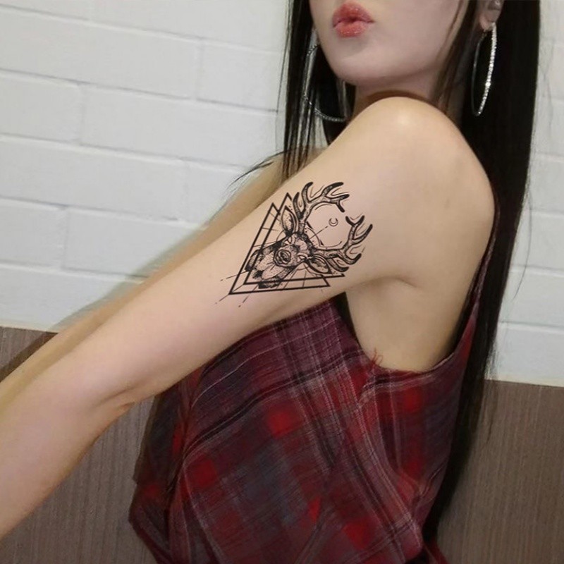 สติกเกอร์รอยสักลายเสือดาว กวาง และพืช ขนาดสีดำ ต้านน้ำได้นานถึง 15 วัน - รูปที่ 6