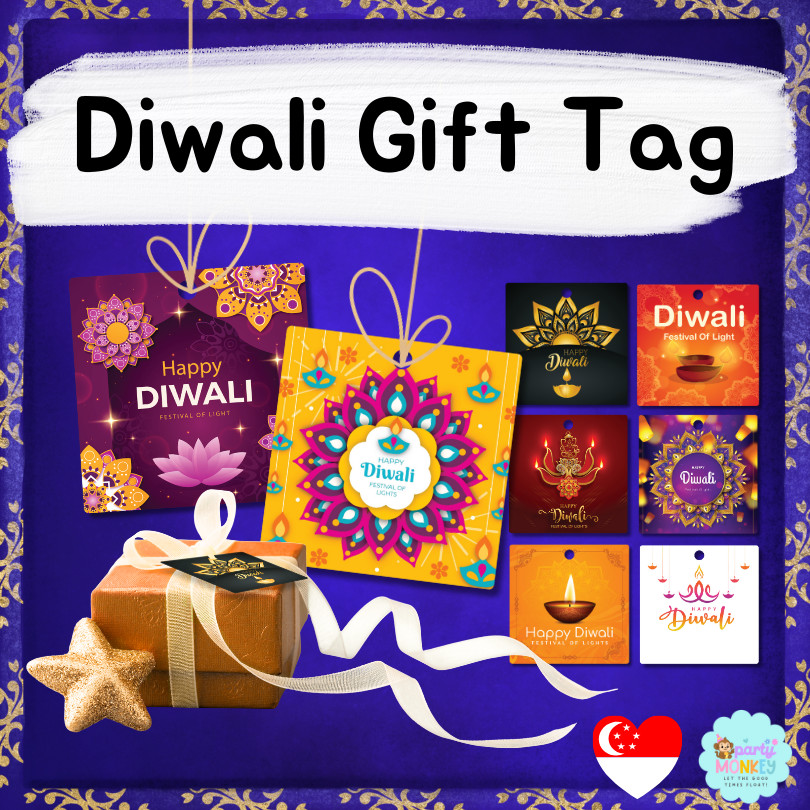 PartyMonkey Deepavali แท็ก Diwali Diya โคมไฟแท็กแสงบอลลูน Bunting การ์ดอวยพรพัดลมฉากหลัง