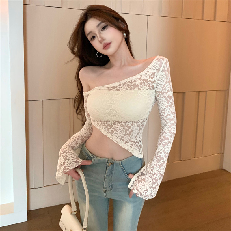 🌜Moonling🌛พร้อมส่งจากไทย เสื้อเปิดไหล่แขนยาว น่ารักมาก ดีเทลถักลายลูกไม้ สีพื้นใส่สบายมาก สไตล์เกาหลี FY3091 - รูปที่ 5