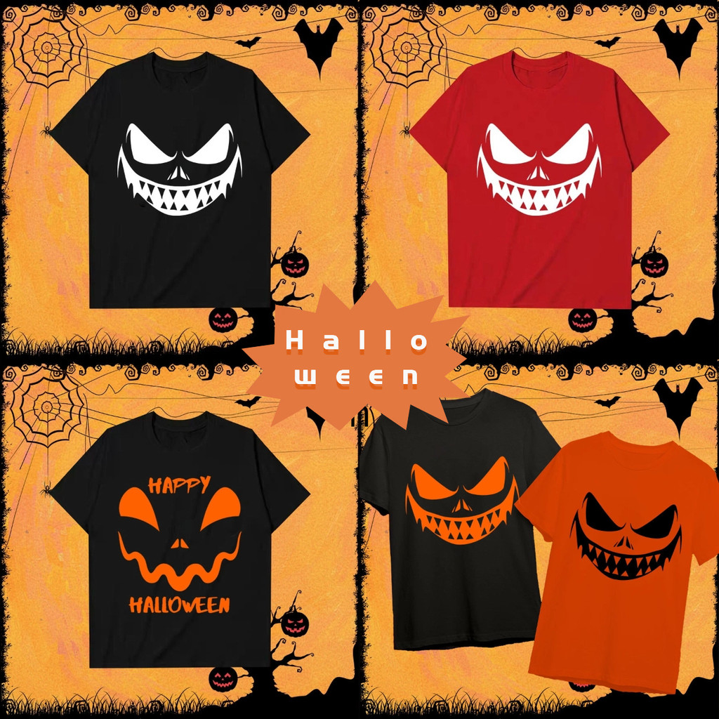 (จัดส่งตลอด 24 ชั่วโมง）Angel Official ใหม่ เสื้อ Halloween Pumpkin Face T-shirt ชุดฮาโลวีน ผ้าฝ้ายแท้ ราคาถูก แบบUnisex