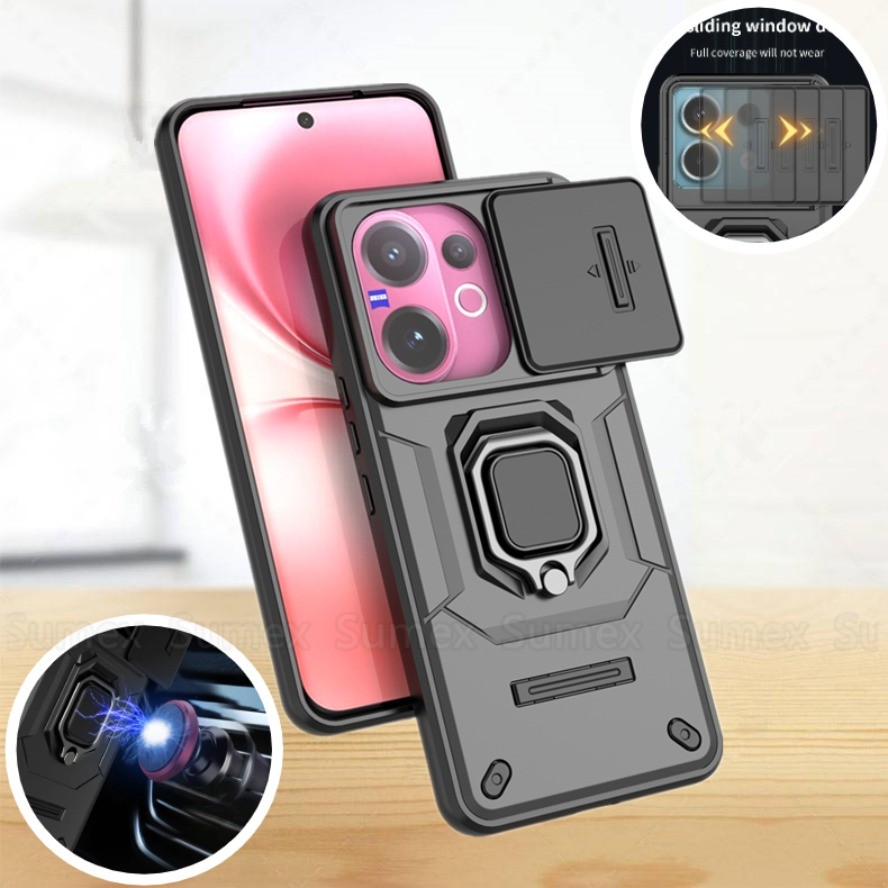 กันกระแทก Hard ปลอกโทรศัพท์สําหรับ Vivo V60 V2511 5G รถแม่เหล็กผู้ถือขาตั้งแหวนยึดกรณี Anti Fall สไล