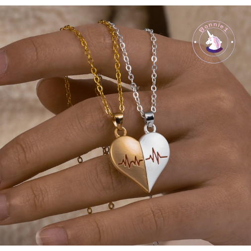 สร้อยคอมา่เหล็กหัวใจ ECG สแตนเลส สำหรับสองชิ้น