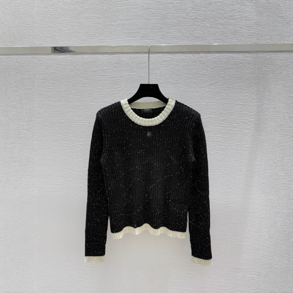 M2J3 CHA 25 ต้นฤดูใบไม้ร่วง Contrast สี V คอยาวแขนยาวถักเสื้อสเวตเตอร์ถักด้านบน