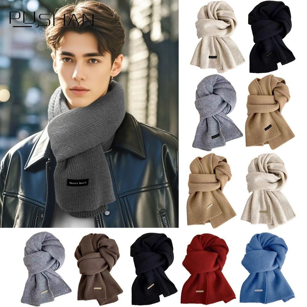 ผ้าพันคอถักและไขว้ สีทึบ ทำจากผ้าขนสัตว์ เหมาะสำหรับทั้งผู้หญิงและผู้ชาย