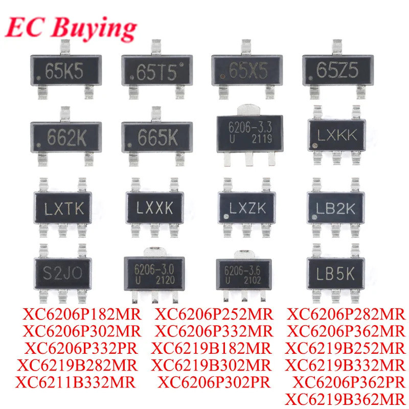 10-50pcs XC6206 65K5 65T5 65X5 65Z5 662K 665K 6206 2119 LXKK LXTK LXXK LXZK LB2K S2JO LB5K Low drop 