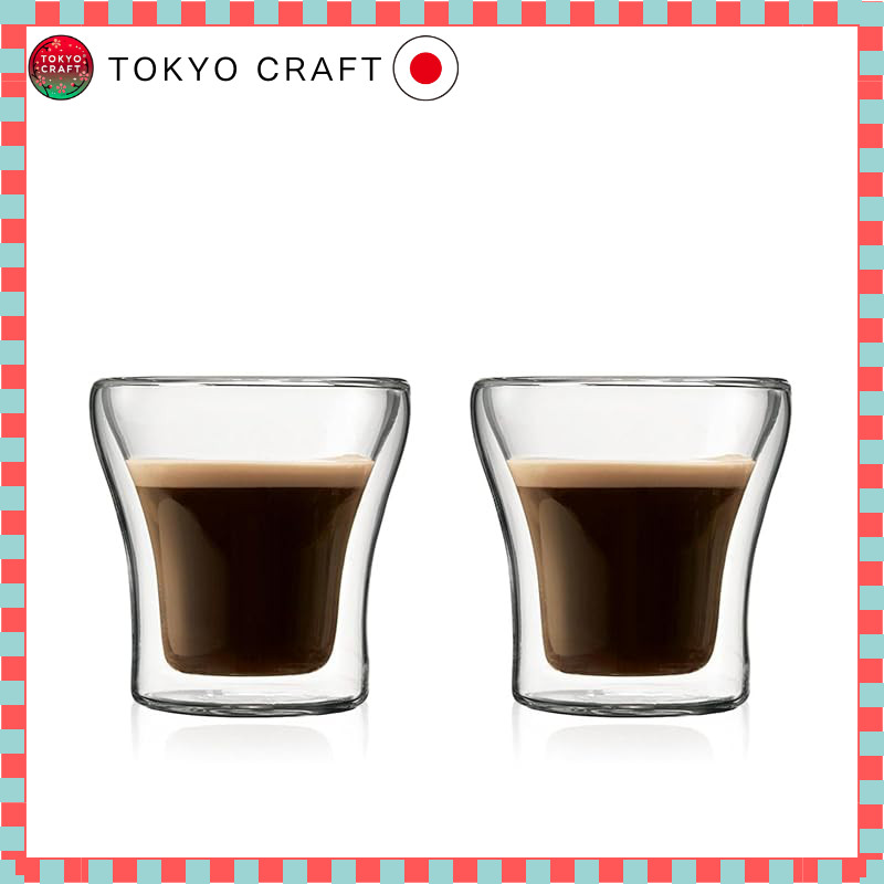 BODUM Double-Wall Glass Tumblers ASSAM 100ml Set of 2, Heat and Cold Retention, Double Structure, He