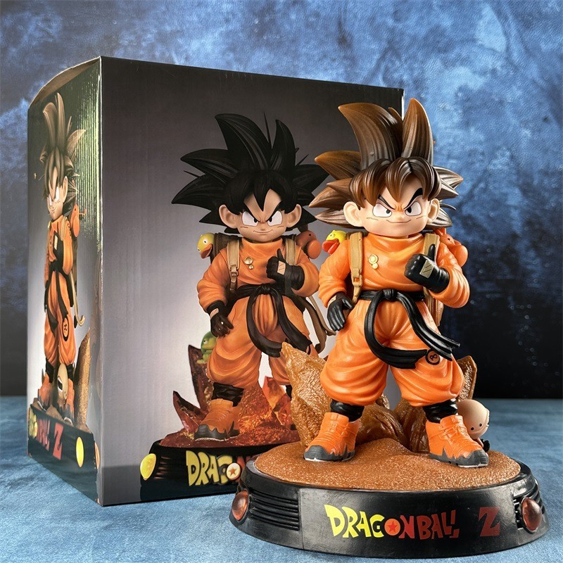 Dragon Ball Standing Travel Goku Figure ชนิดบรรจุกล่องพร้อมฐานแกะสลักสองหัวเครื่องประดับโมเดล