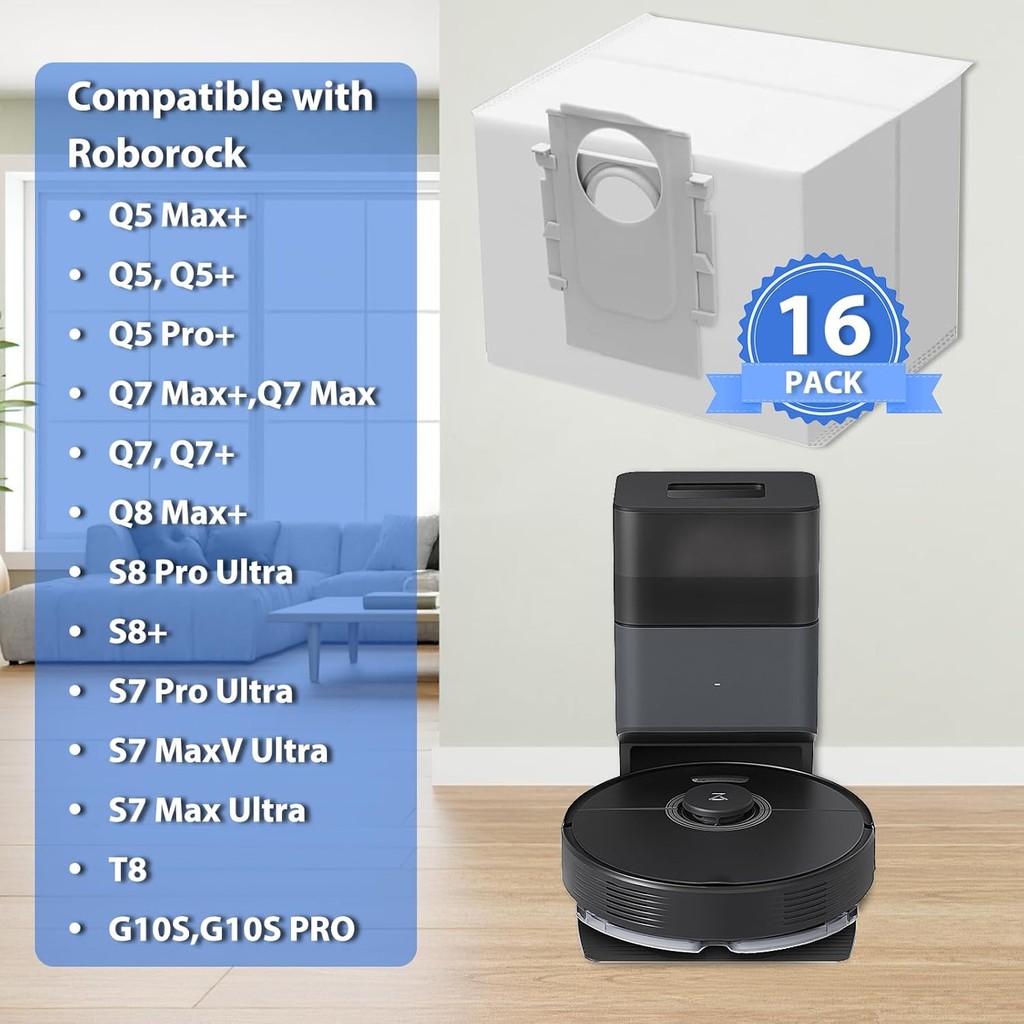 16 แพ็ค Q5 ถุงเก็บฝุ่นสําหรับ Roborock S8+, S8 Pro Ultra, Q7 Max+/Max, Q5 Max+, Q8 Max+, S7 Pro Ultr