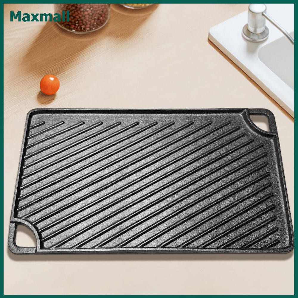 Maxmall 16.5X9.5 นิ้วเหล็กหล่อ Griddle แผ่นย่างย้อนกลับสี่เหลี่ยมผืนผ้า Griddle Pan Flat Pan สําหรับ