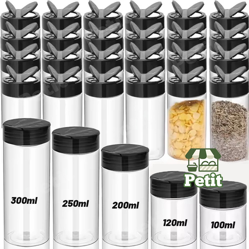 ขวดเครื่องเทศพลาสติกใสแบบพกพาพร้อมฝาเชคเกอร์-ภาชนะปรุงรสในครัว-ผงเครื่องเทศกล่องใส่เครื่องปรุง