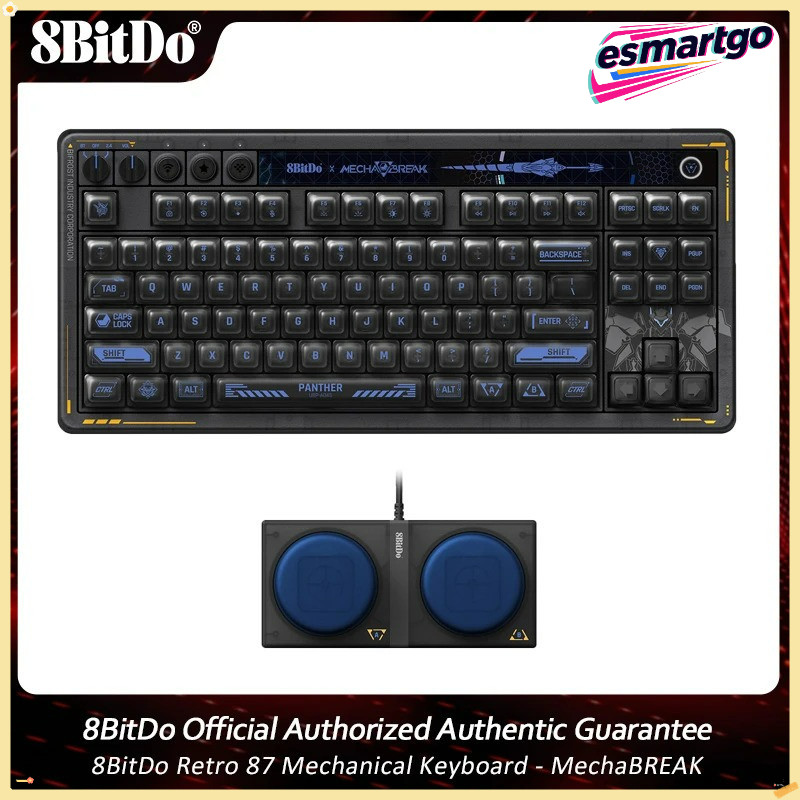 8BitDo Retro 87 คีย์บอร์ดแบบกลไก - สวิตช์ Mecha BREAK, การเชื่อมต่อบลูทูธ, 87 คีย์, เข้ากันได้กับ Wi