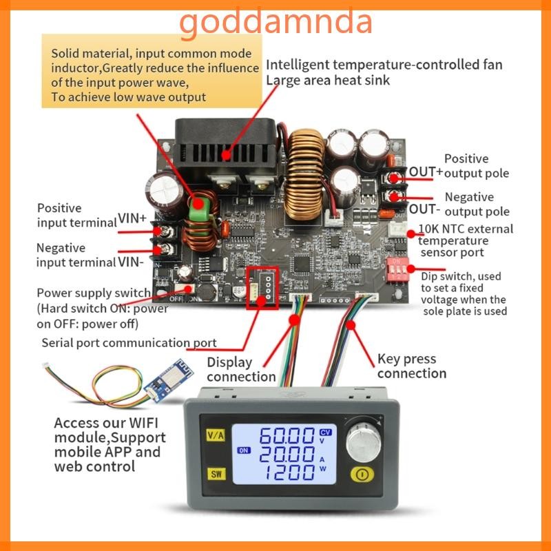 GODD DC-DC 20A Converter 6-70V ถึง 0-60V Step-Down แรงดันไฟฟ้า-Regulator โมดูล High-Power พร้อมจอแสด
