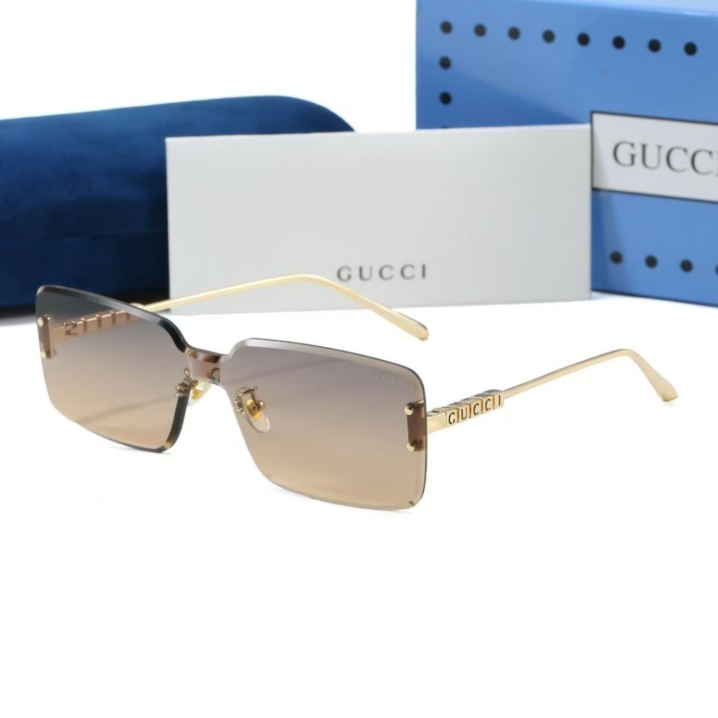 GUCCI กุชชี่ แว่นตากันแดดกรอบสี่เหลี่ยมกรอบโลหะไร้กรอบผู้ชายผู้หญิงสไตล์เดียวกันแว่นกันแดดลําลอง XSK