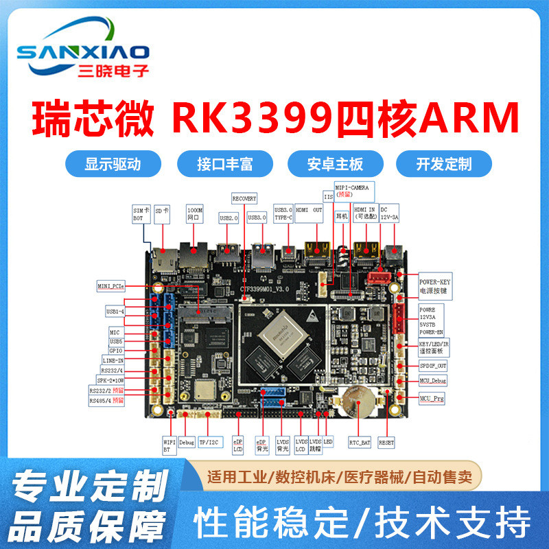 บอร์ดไดรเวอร์จอแสดงผล Plan Ruixin Micro RK3399 Linux Android รองรับ LVDS EDP HDMI