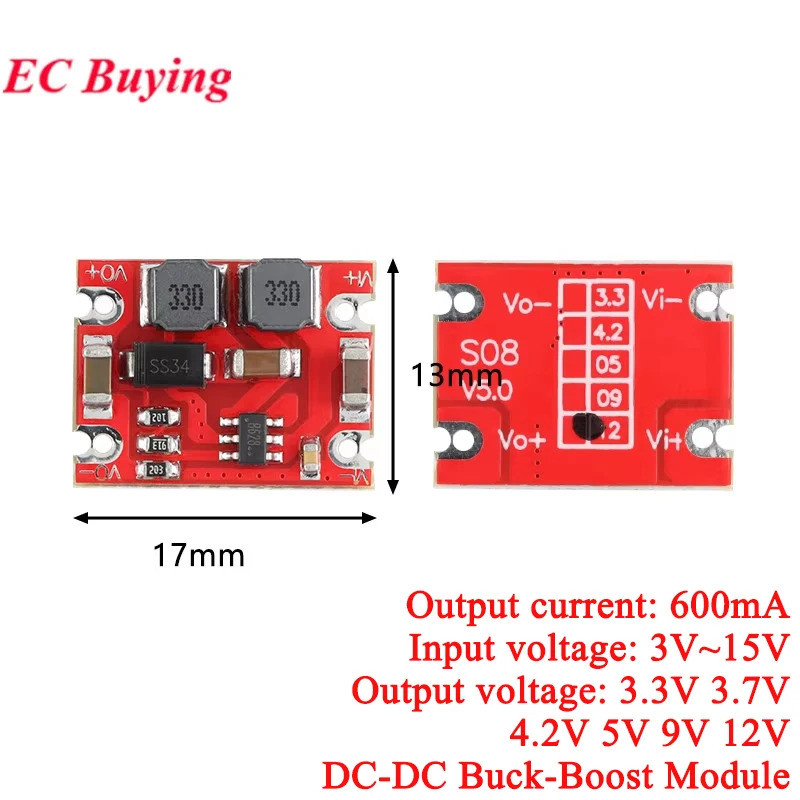 5 ชิ้น/1 ชิ้น DC-DC อินพุต 3 V-15 V ถึง 3.3 V 4.2 V 5 V 9 V 12 V เอาต์พุต 600mA อัตโนมัติ Buck Boost โมดูลแหล่งจ่ายไฟ Step Up/Down Board PCB