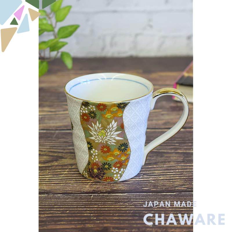 Stylish Kutani-yaki Mug with Shippō Kin Kōkan Design - Perfect Gift for 60th, 70th, and 77th Birthda