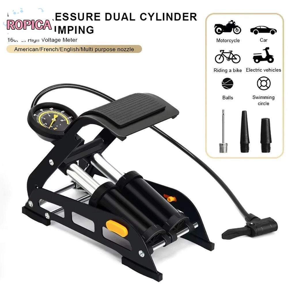 ROPICA 1 ชิ้นจักรยานปั๊มลม,Double Barrel Presta & Schrader วาล์วจักรยานปั๊มเท้า,ทนทานแรงดันสูง MAX 160PSI เหยียบ Inflator สําหรับบาสเกตบอลรถจักรยานยนต์รถ
