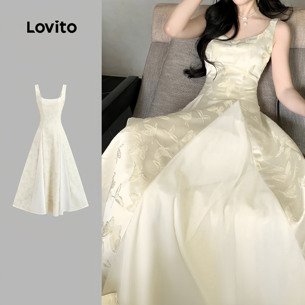 (NEW) Lovito ผ้าชุดหรูหรา เย็บปักถักร้อย ชุดฤดูใบไม้ผลิ/ฤดูร้อน สำหรับผู้หญิง L149ED634