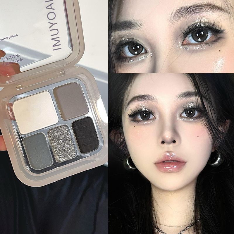 อายแชโดว์ 5-สี Earth Tones ดํา-ขาว Smoky กันน้ํา พกพาสะดวก พร้อมประกายมุก