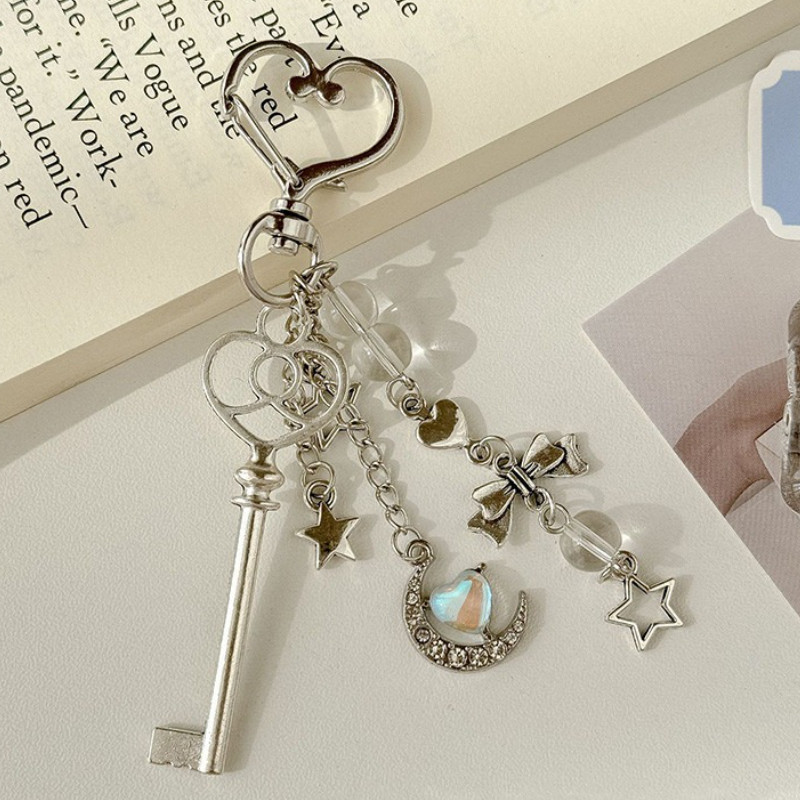 ประณีต Blue Love Moon จี้ Bowknot พวงกุญแจโทรศัพท์หูฟังกรณี Charms กระเป๋าเป้สะพายหลังเครื่องประดับ