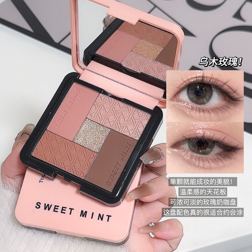 สินค้าใหม่/มิ้นท์หวาน Five-Color Eyeshadow Blush อายแชโดว์ Matte Highlight Brightening Five-Color On