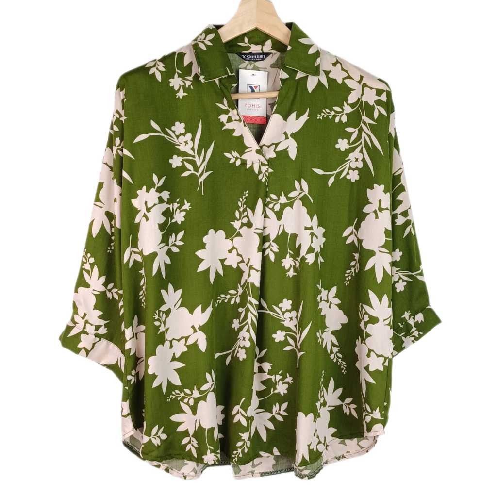 KEMEJA ZJ76TG เสื้อเชิ้ตคอวีผู้หญิงด้านบน JUMBO RAYON FLOWER LD 110 120 130 CM SUPER BIG SIZE XXXXXL