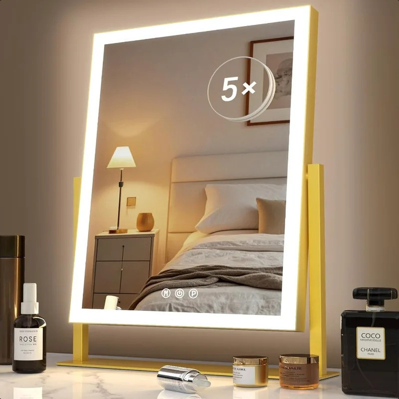 Lighted Makeup Mirror Hollywood Vanity Mirror พร้อมไฟสามโหมดสีที่ถอดออกได้ 10X กระจกขยาย Smart Touch