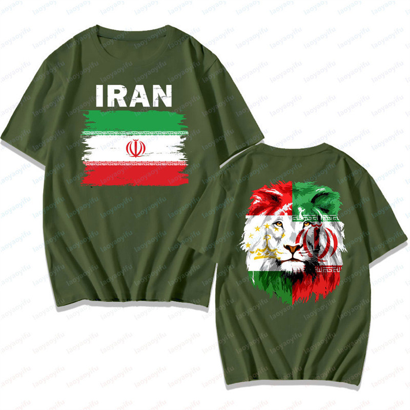 2025 ใหม่ Iran ชาย Lion Creative Design เสื้อยืด Iranian Flag Tshirt w NX3X