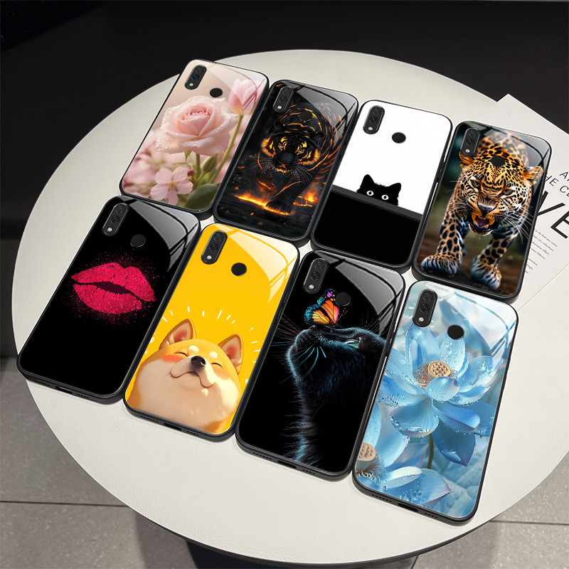 สําหรับ Huawei Nova 3i INE-LX1 INE-LX2 Elegant ดอกไม้แมวสุนัขปลอกออกแบบใหม่กระจกนิรภัยเคสโทรศัพท์