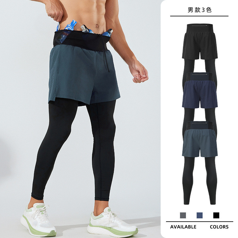 【Ready Stock】 Autumn Men's Marathon Track and Field Quick-Drying Fake Two-Piece Training Trousers Sp