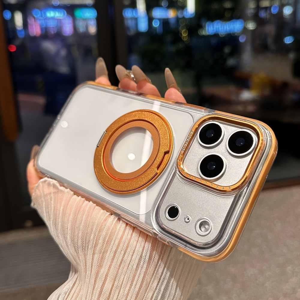 หรูหรา 360°เคสแม่เหล็กขาตั้งหมุนได้สําหรับ iPhone 17 Air 16 15 Pro Max Plus เคสซิลิโคนใสกันกระแทก