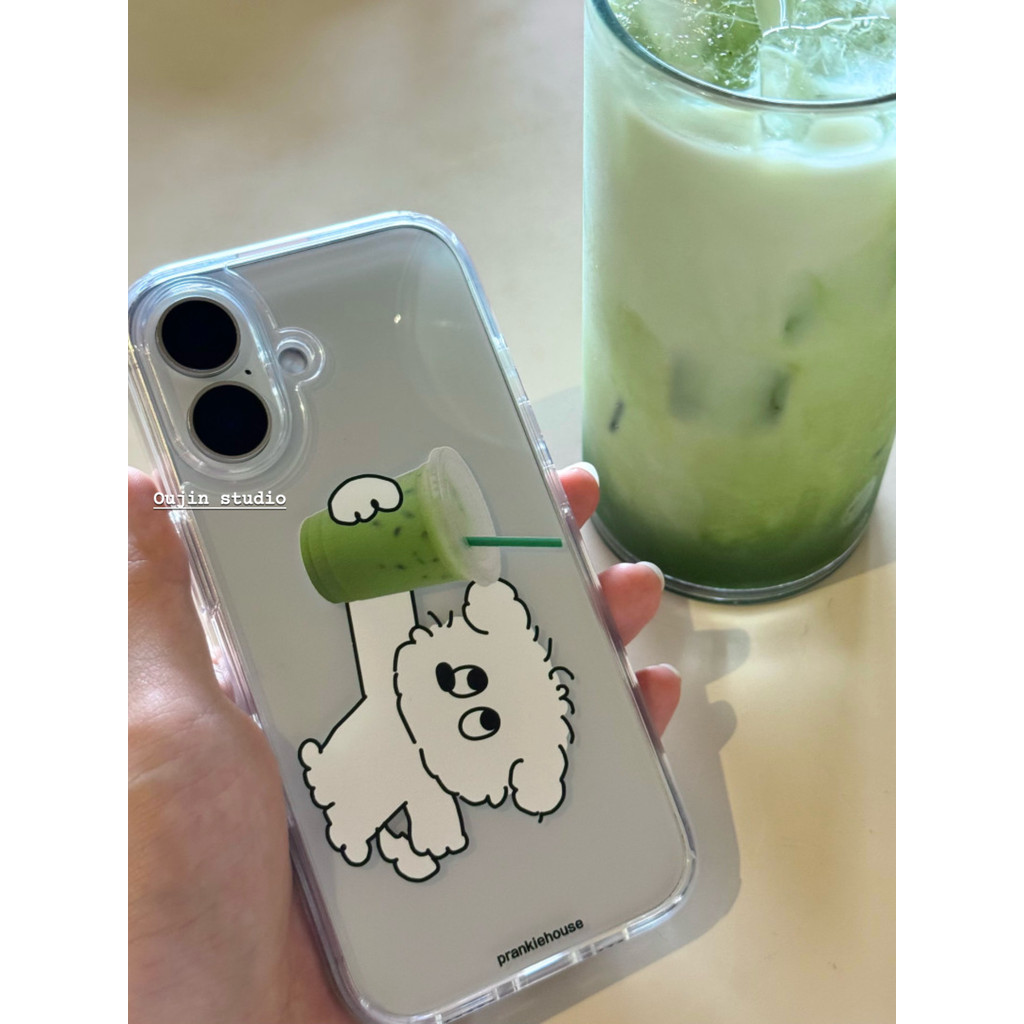 เกาหลี อิน สไตล์ ซอก ออกแบบน่ารักการ์ตูนสดรู้สึกดื่มมัทฉะน้ําแข็งดื่มลูกสุนัขกรณีโทรศัพท์ 17/16/15/14โปรแม็กซ์/13ช็อกทนขอบเงินอีพ็อกซี่กรณีป้อง - รูปที่ 2