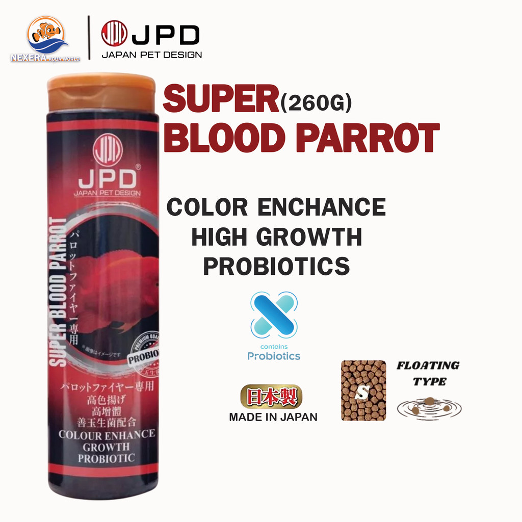 JPD Super Blood Parrot อาหารปลา – 260g เม็ดลอยสําหรับสีสดใส & การเจริญเติบโตเพื่อสุขภาพ