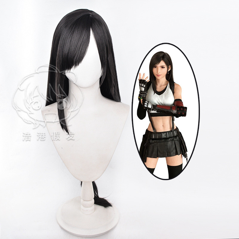 Final Fantasy 7 FF7 Tifa Lockhart คอสเพลย์วิกผมธรรมชาติผมยาวสีดํา 1VCM