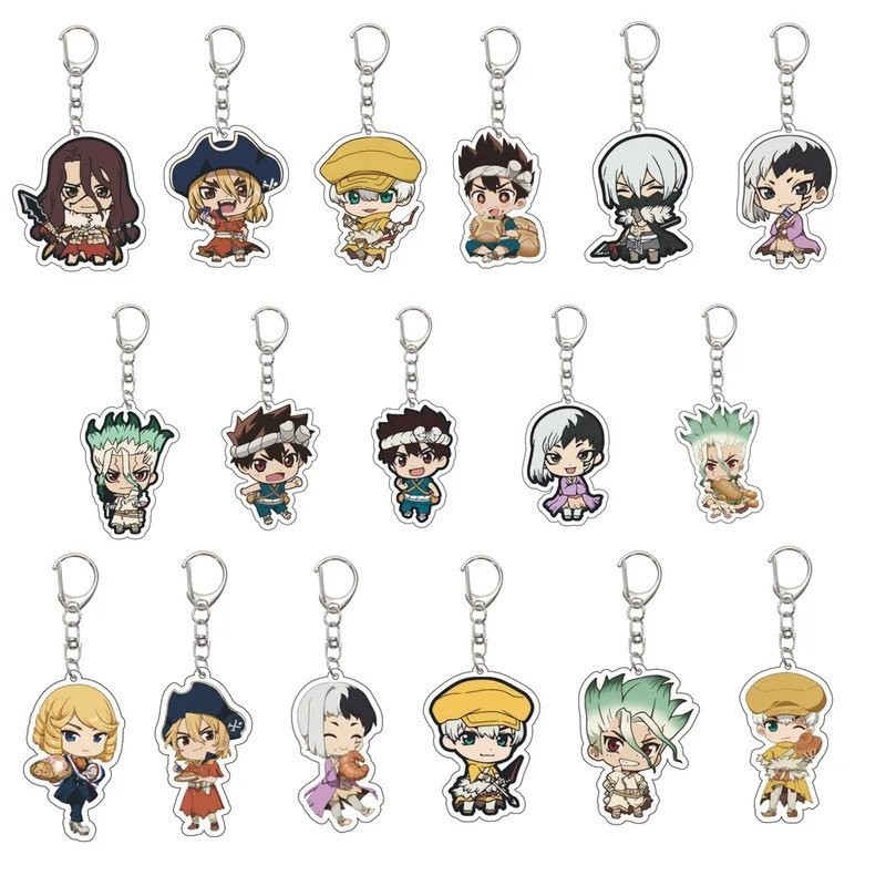 55MM อะนิเมะ Dr STONE พวงกุญแจ Ishigami Senkuu / Amber / Chrome / Ruri พวงกุญแจแผ่นอะคริลิคของขวัญ