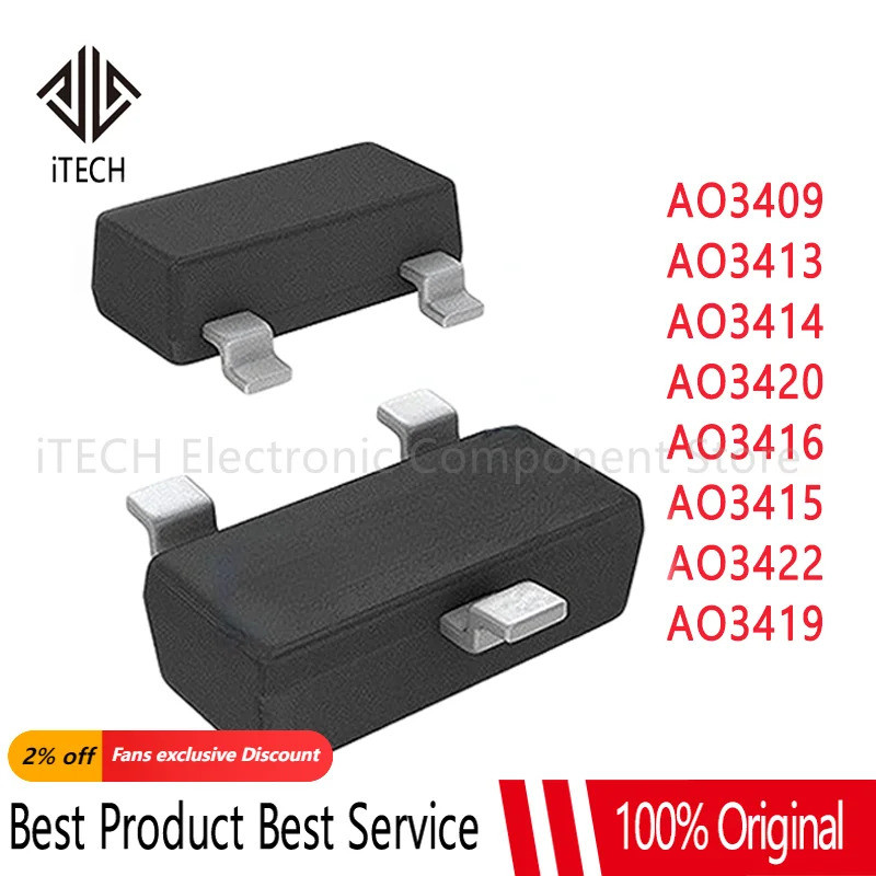 5PCS AO3409 A99T AO3413 AO3414 A0LA AO3415 AO3416 AO3422 AO3419 AO3420 SMD Mosfet ทรานซิสเตอร์ SOT-23 พื้นผิว Mount