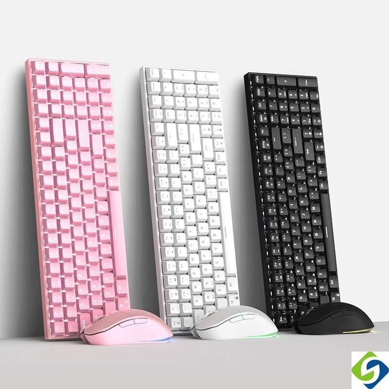 มาใหม่ล่าสุด RK100G/RK860 สีชมพูแบบมีสาย/2.4G DualMode Mechanical คีย์บอร์ดเมาส์ชุด 100 คีย์ KomboHT