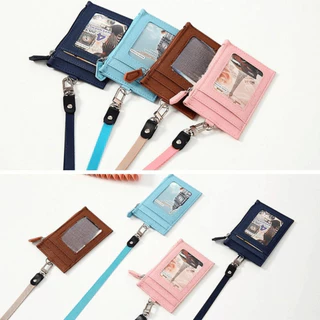 กระเป๋าบัตรหนังแท้ แบบซิป พร้อมสายคล้องคอ และพื้นที่ใส่เหรียญ