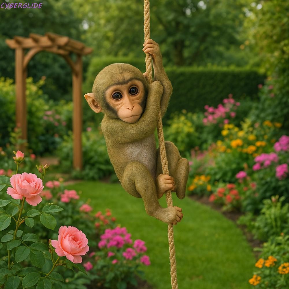 CYBERGLIDE Garden Climbing Monkey Figurine, Handmade Resin Crafts Monkey Hanging Ornament, ทนทาน Wea
