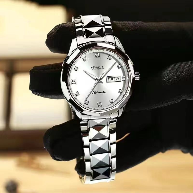 นาฬิกาคู่กลไกอัตโนมัติเต็มรูปแบบจากสวิตเซอร์แลนด์ หนึ่งผู้หญิงหนึ่งผู้ชาย เรียบง่าย ระดับไฮเอนด์ กันน้ำ เรืองแสง ปฏิทินค - รูปที่ 4