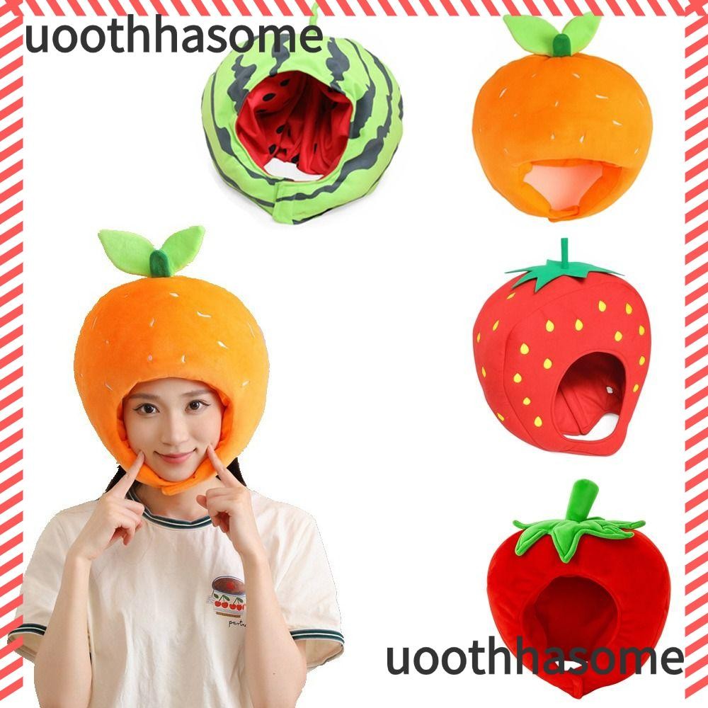 หมวกผลไม้น่ารักแบบอนิเมะ สีส้มนุ่มๆ หมวกคอสเพลย์เป็นภาพของมะเขือเทศ