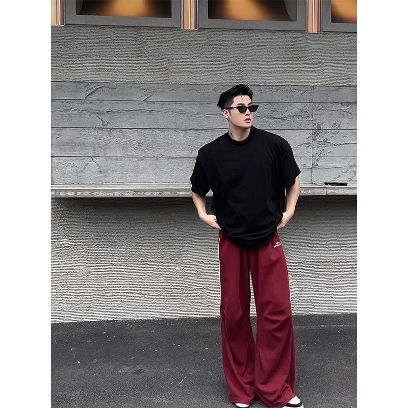 230g Heavyweight ผ้าฝ้ายแท้สีดําเสื้อยืดชายโปรไฟล์ cleanfit แขนสั้น Street สวมใส่หล่อคอขนาดเล็กครึ่ง