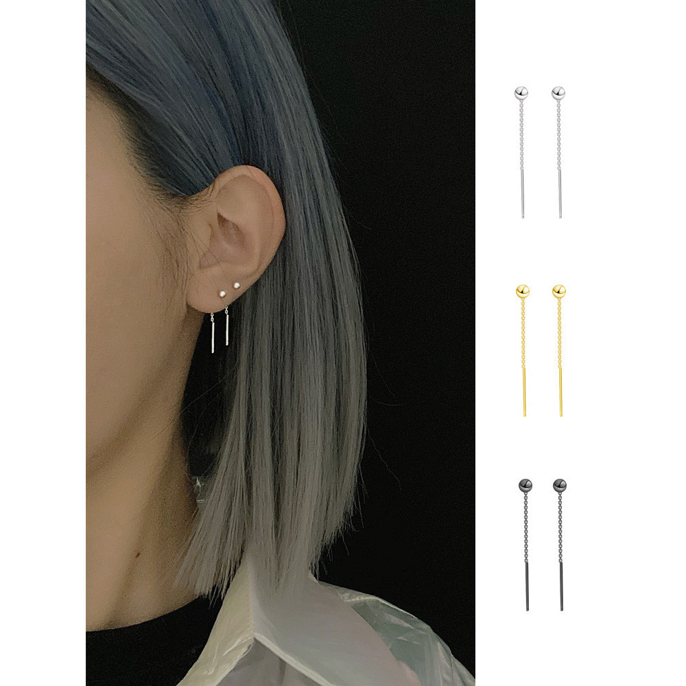 Oriental Selection#Simple Silver Beans Cute Small Round Beads S925Pure Silver Ear Thread Ear Piercin