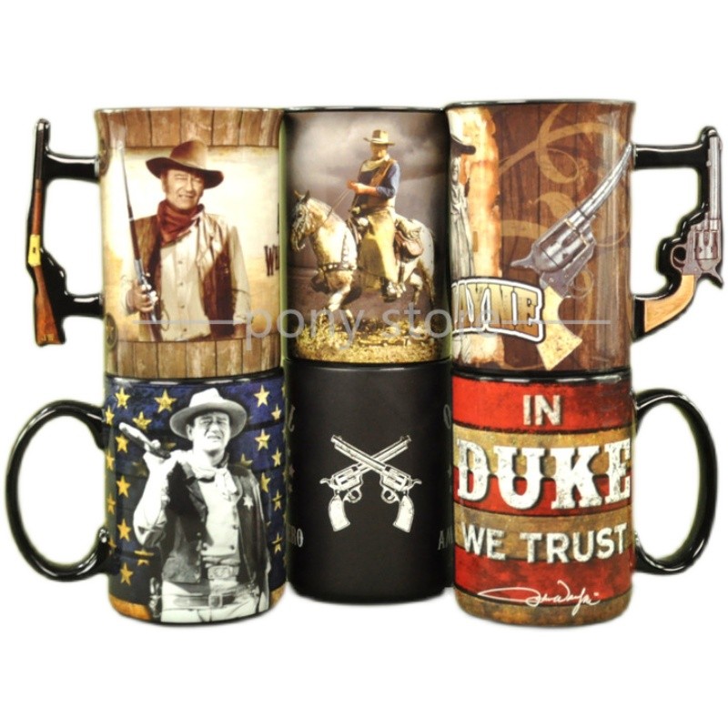 John Wayne Western Cowboy Sekiyama Flying Through Real Brave Ceramic Coffee Water Cup สินค้าภาพยนตร์