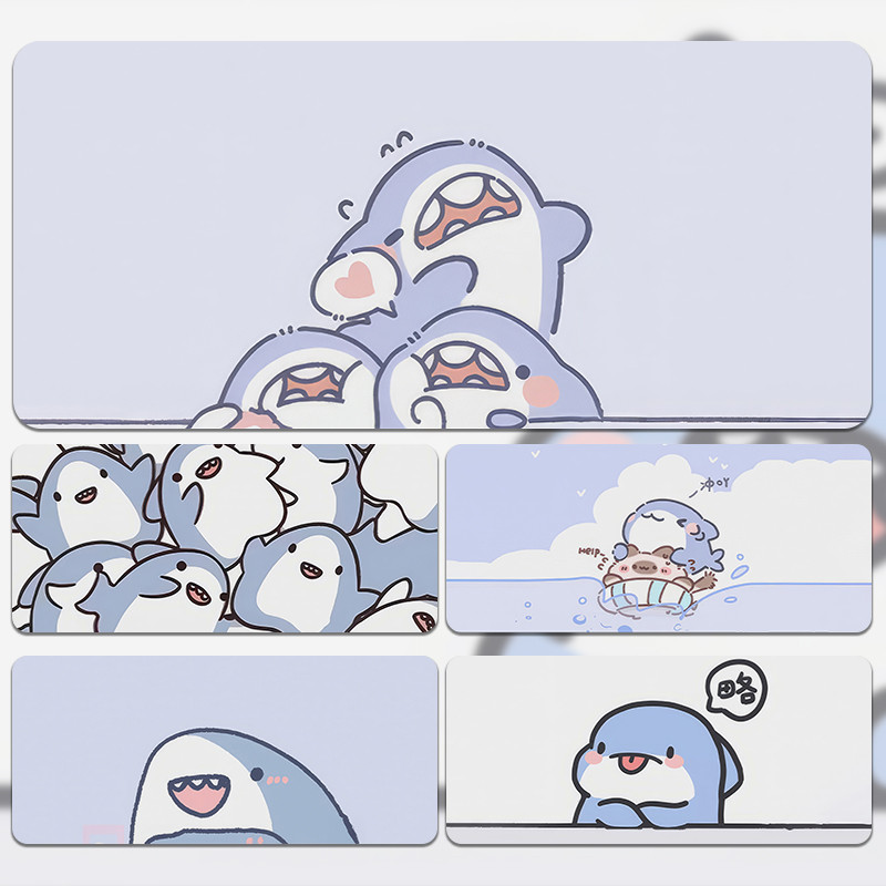 Kawaii Derpy Shark Mouse Pad คอมพิวเตอร์สํานักงานลื่นเดสก์ท็อปแผ่นการ์ตูนอะนิเมะเกม Mousepad น่ารัก Sharks คีย์บอร์ด