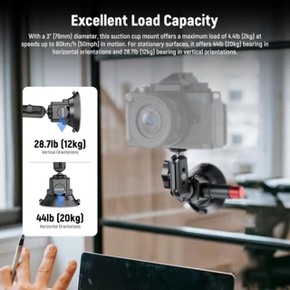NEEWER CA104 3 "ถ้วยดูดกล้อง – Ball Head Magic Arm, 1/4" ARRI Holes, Quick Release Car Mount พร้อมที่วางโทรศัพท์/อะแดปเตอร์ Action Cam สําหรับ iPhone/GoPro/DJI/Insta360