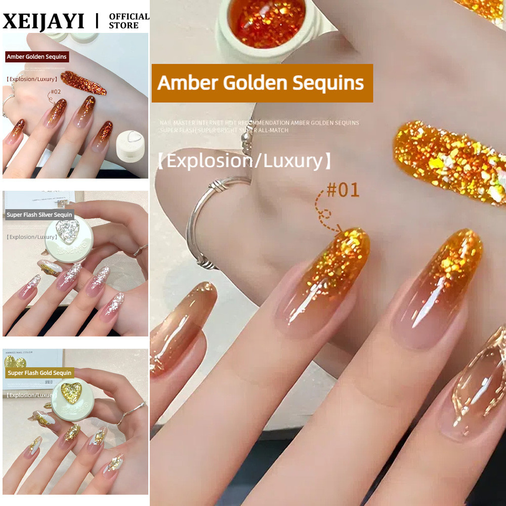 ANNIES Amber Golden Fine Glitter เลื่อมเล็บเจล Golden Light ความหนาแน่นสูงหักเพชรเลื่อม Phototherapy